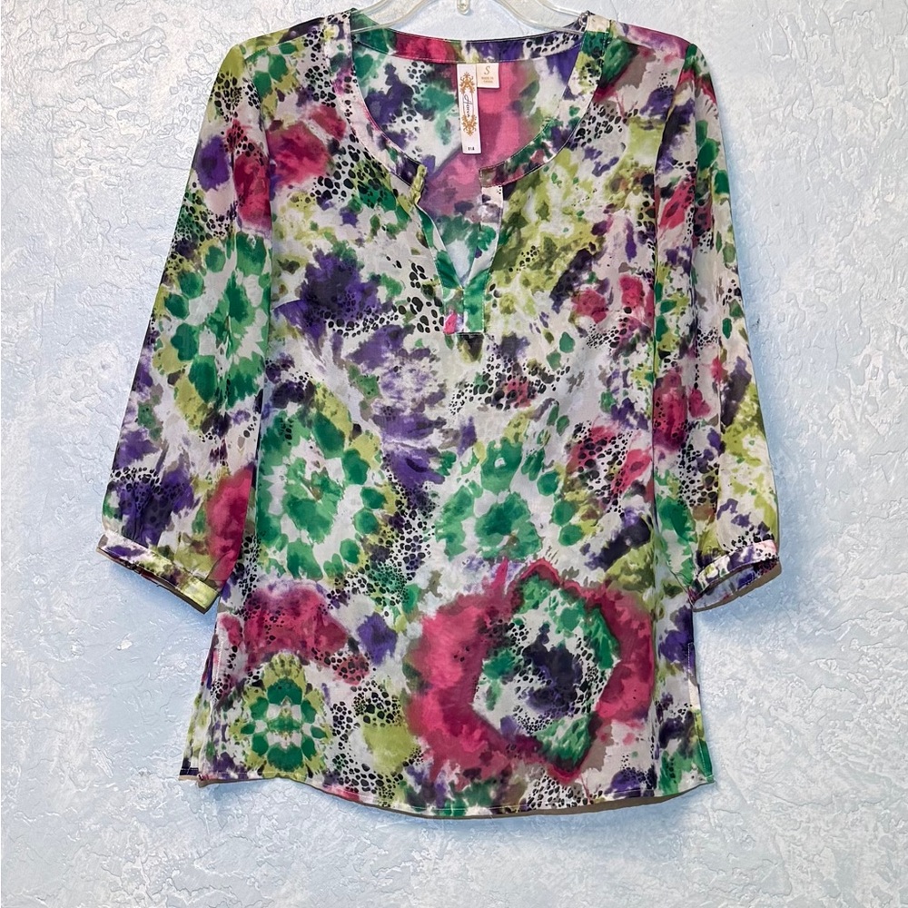 Adiva USA  Pink and Green Graphic Blouse